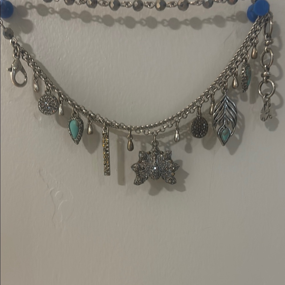 Lucky Brand Silver Bracelet with Turquoise and Gold Charms